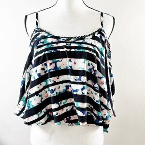 Material Girl by Madonna / Floral Striped Cold Shoulder Crop Top (2010s)- XL